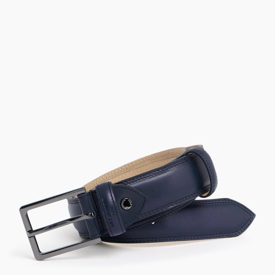 Homme le tanneur Petite Maroquinerie | Ceinture Homme Avec Boucle Carree Martin En Cuir Lisse Noir