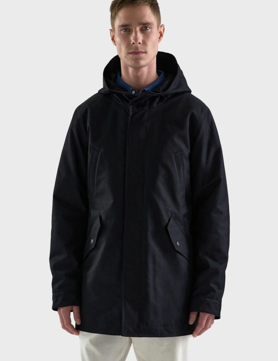 Homme figaret Manteaux & Vestes | Parka Denis A Capuche En Twill Marine Bleu