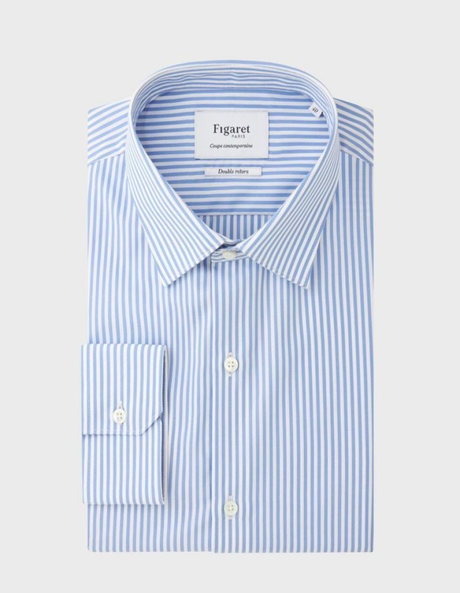 Homme figaret Chemises | Chemise Contemporaine Rayee E Bleu