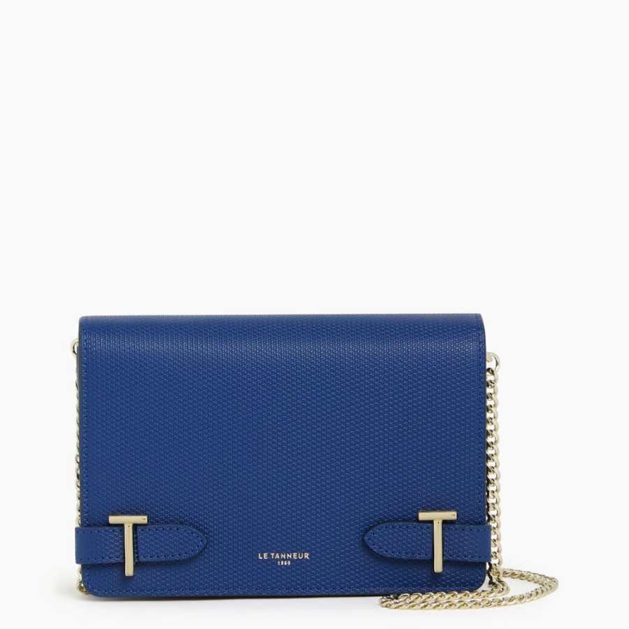 Femme le tanneur Pochettes | Petit Sac Bandouliere Emilie En Cuir Monogramme Bleu