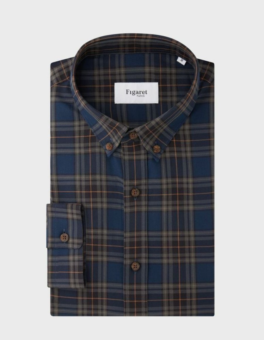 Homme figaret Chemises | Chemise Gaspard A Carreaux Marine Bleu