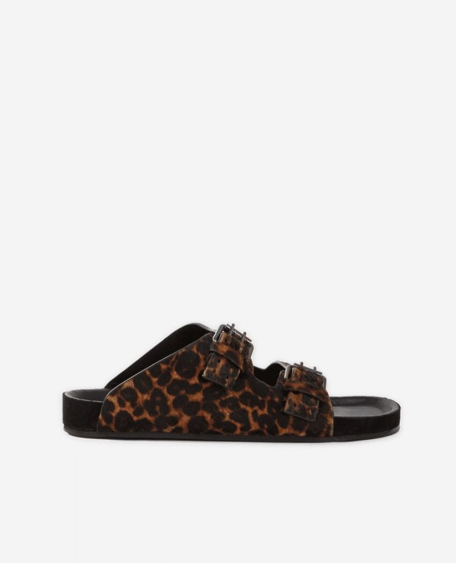 Femme the kooples Baskets | Sandales En Cuir Aspect Poulain Leopard