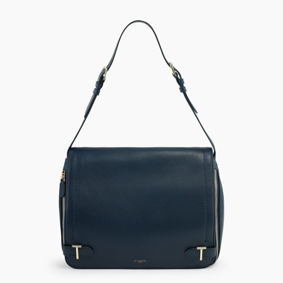 Femme le tanneur Sacs | Grand Sac Bandouliere Simone En Cuir Graine Bleu