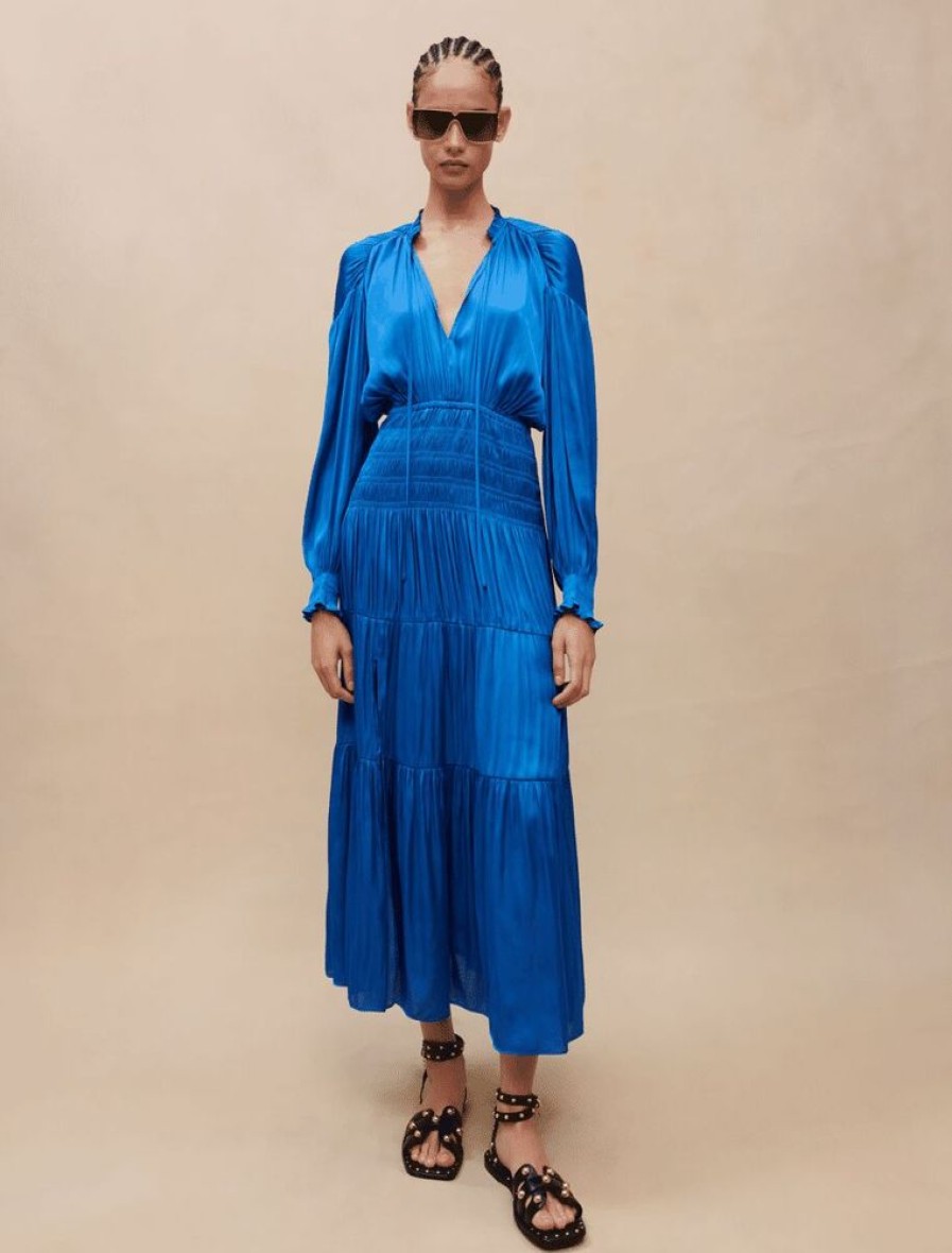 Femme maje Robes & Jupes | Robe Longue Satinee Bleu