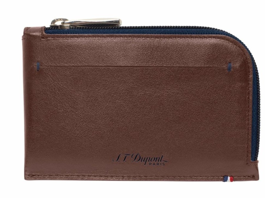 Homme s.t. dupont Petite Maroquinerie | Porte-Monnaie Line D Slim Bleu Marron