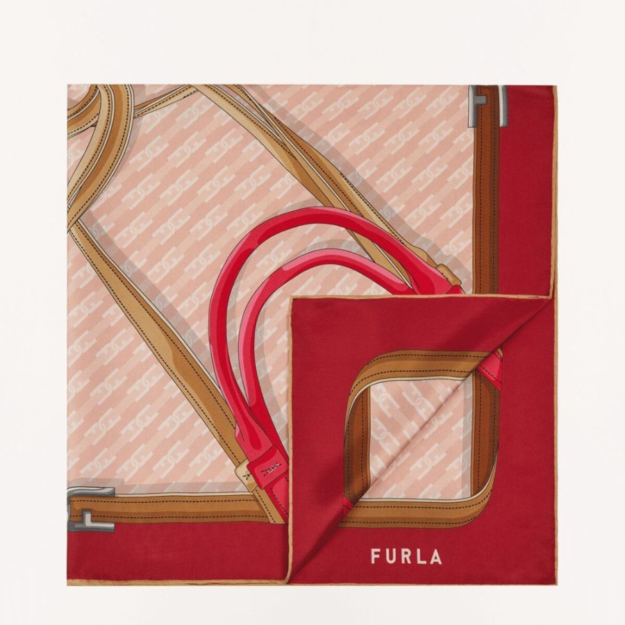 Femme furla Echarpes & Foulards | Furla Tortona Carre' 90X90 - Seta St.Intrecci Rose