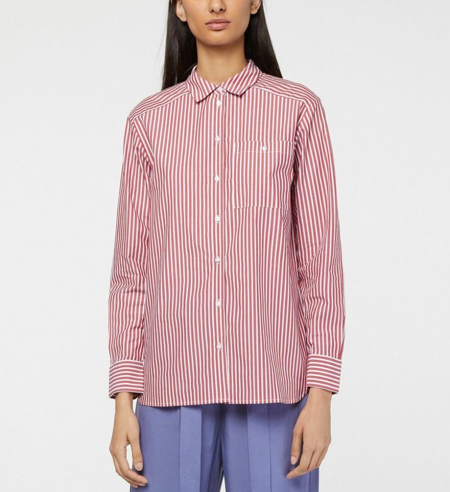 Femme galeries lafayette Chemises & Blouses | Chemise Ebrizia Droite Coton A Rayures Rouge