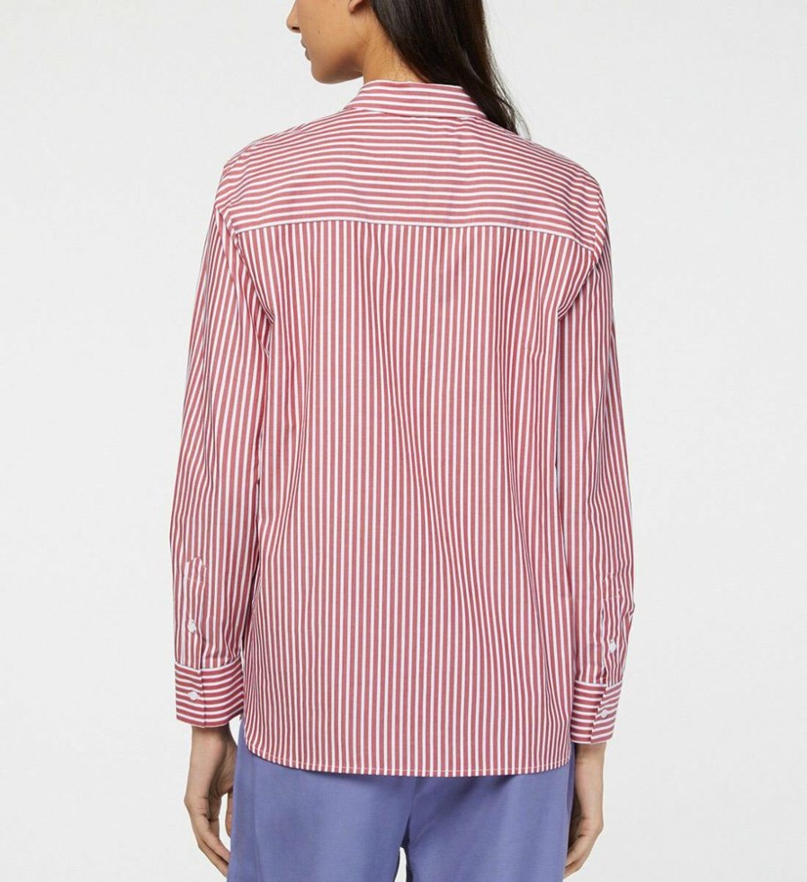 Femme galeries lafayette Chemises & Blouses | Chemise Ebrizia Droite Coton A Rayures Rouge