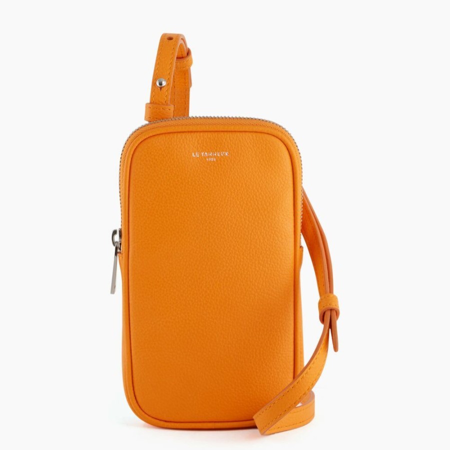 Homme le tanneur Porte-Documents | Pochette Telephone Zippee En Cuir Graine Orange