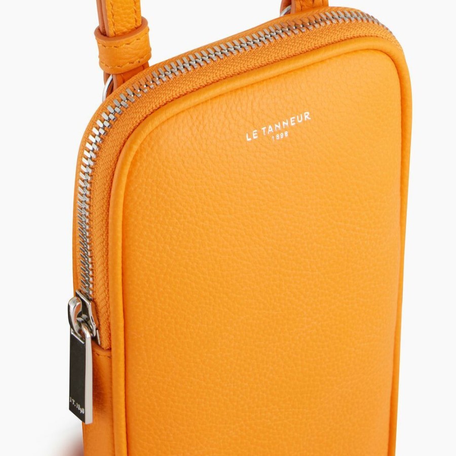 Homme le tanneur Porte-Documents | Pochette Telephone Zippee En Cuir Graine Orange