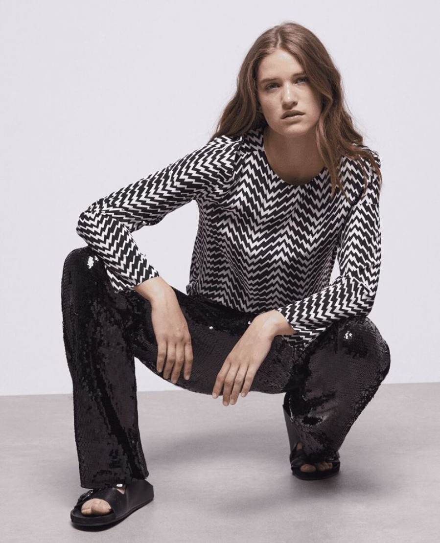 Femme the kooples Chemises & Blouses | Top Manches Longues Print Zig Zag