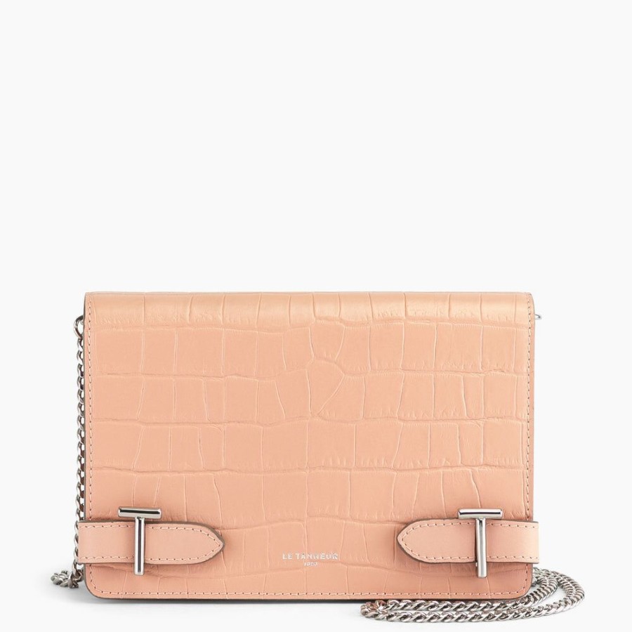 Femme le tanneur Pochettes | Petit Sac Bandouliere Emilie En Cuir Effet Croco Rose