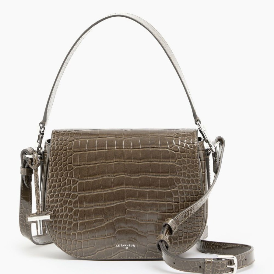 Femme le tanneur Sacs | Sac Bandouliere Moyen Modele Gisele En Cuir Effet Croco Taupe