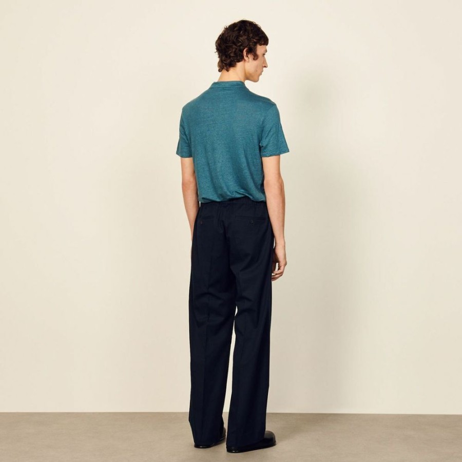 Homme sandro Pantalons | Pantalon Large En Coton Biologique Bleu