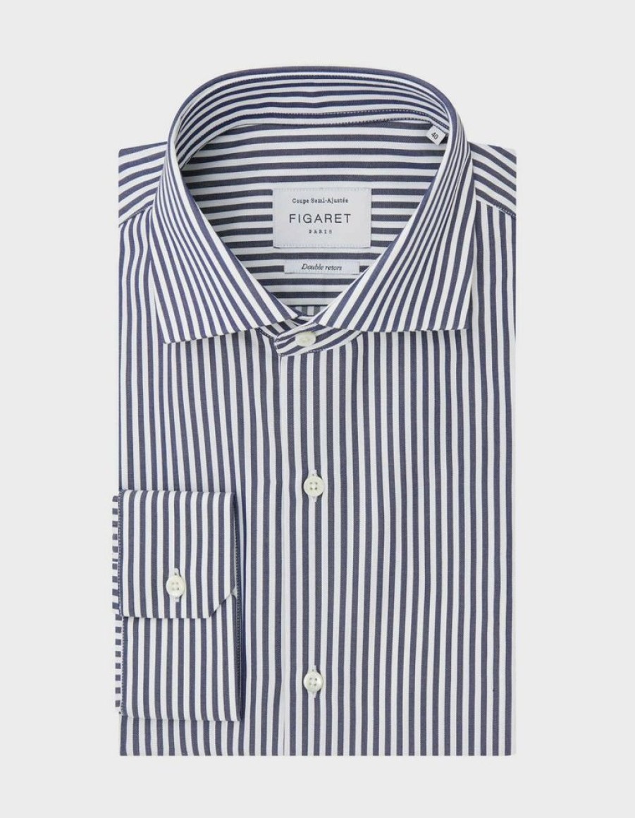 Homme figaret Chemises | Chemise Semi-Ajustee Rayee Marine Bleu