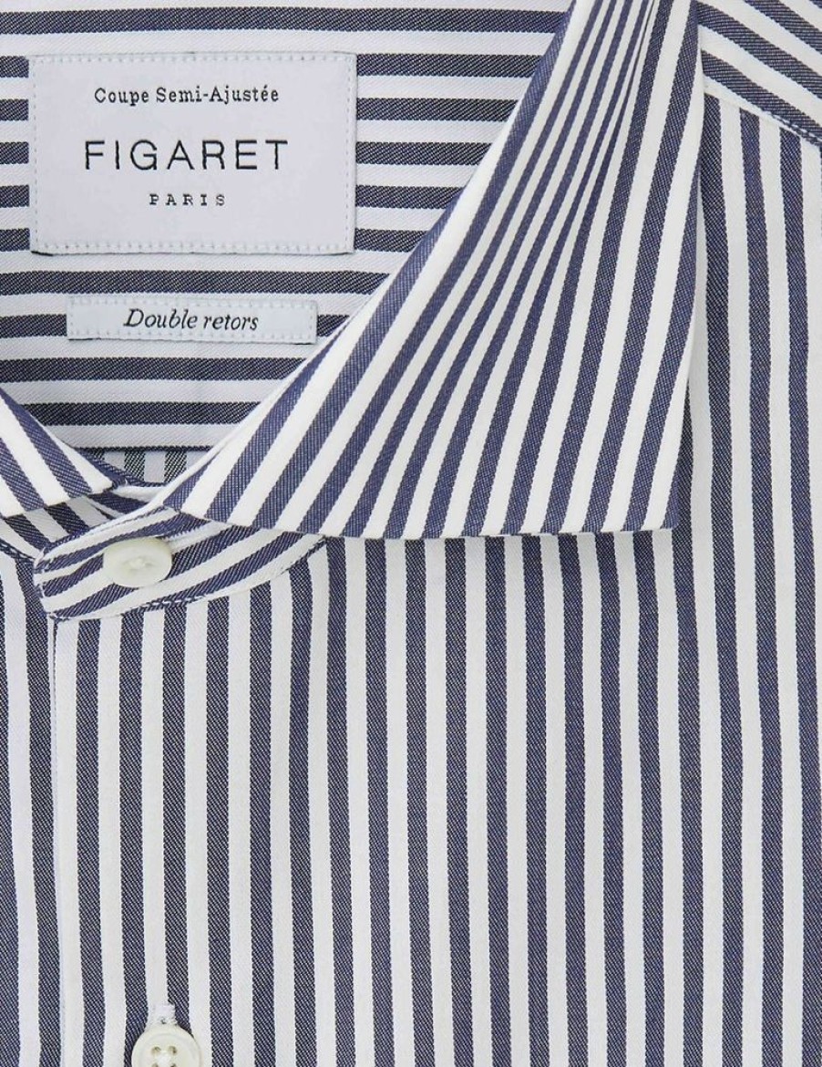 Homme figaret Chemises | Chemise Semi-Ajustee Rayee Marine Bleu