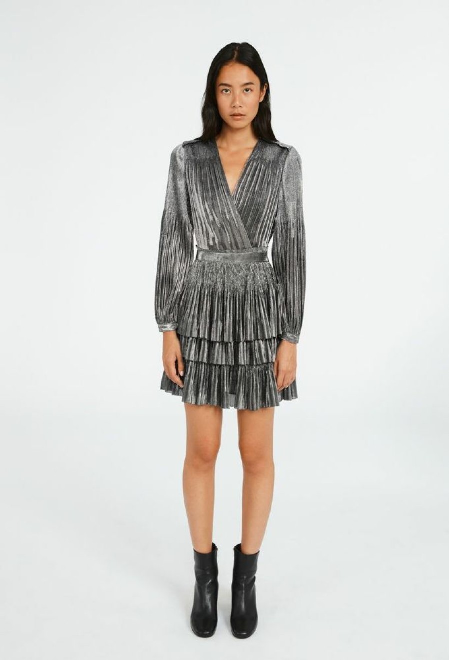 Femme claudie pierlot Robes & Jupes | Robe Argent Courte A Volants Gris