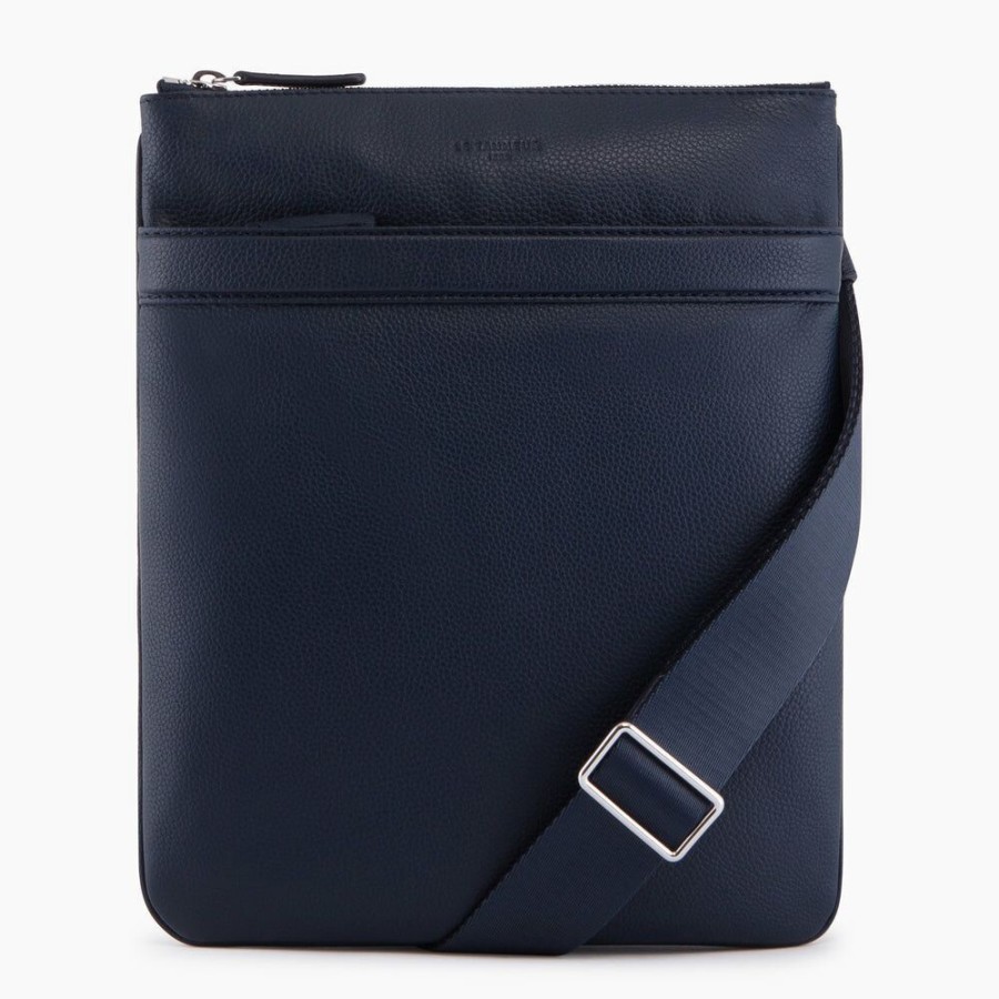 Homme le tanneur Pochettes | Petite Sacoche Poche Plate Zippee Charles En Cuir Graine Bleu