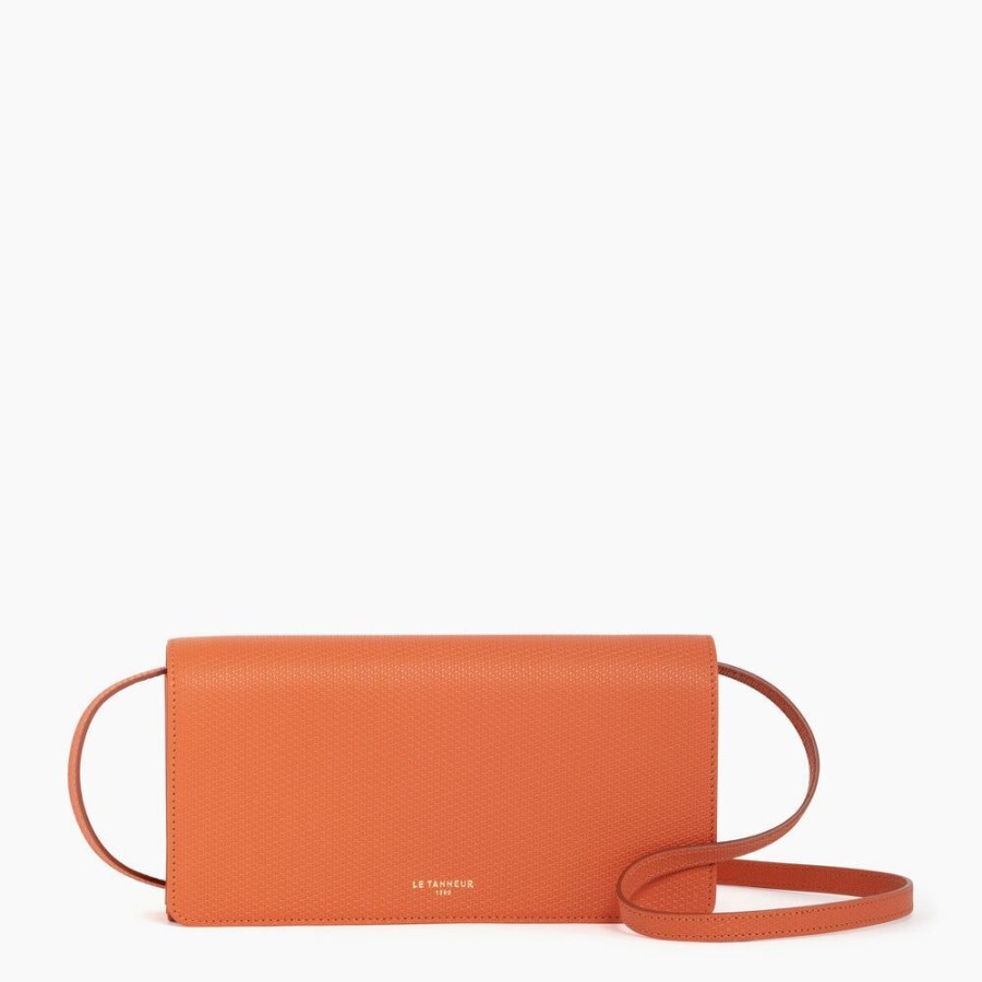 Femme le tanneur Sacs | Pochette A Rabat Avec Bandouliere Amovible Emilie En Cuir Monogramme Orange