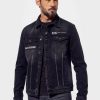 Homme kaporal Manteaux & Vestes | Veste En Jean Homme Avec Imprimes Reflechissants En 100% Coton Noir