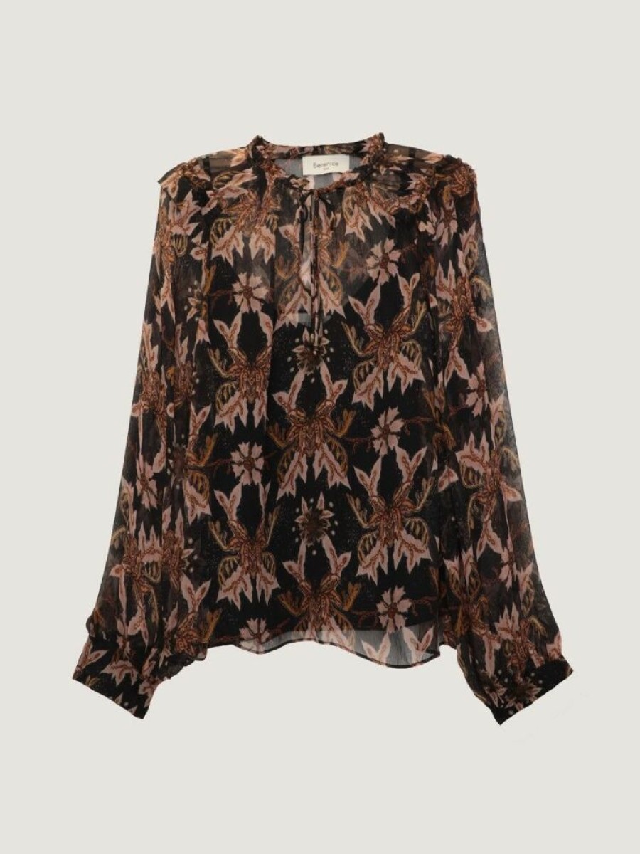 Femme berenice Chemises & Blouses | Blouse Col V Volants Epaules Marron