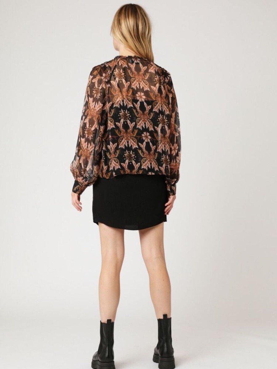 Femme berenice Chemises & Blouses | Blouse Col V Volants Epaules Marron