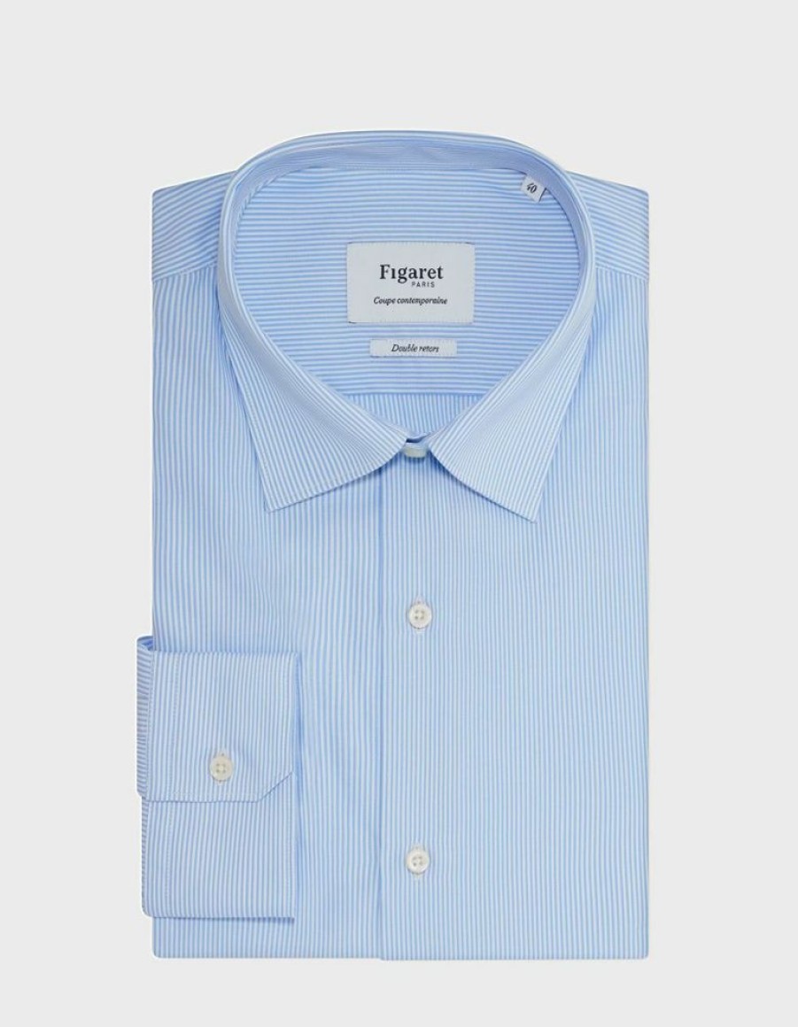 Homme figaret Chemises | Chemise Contemporaine Rayee E Bleu