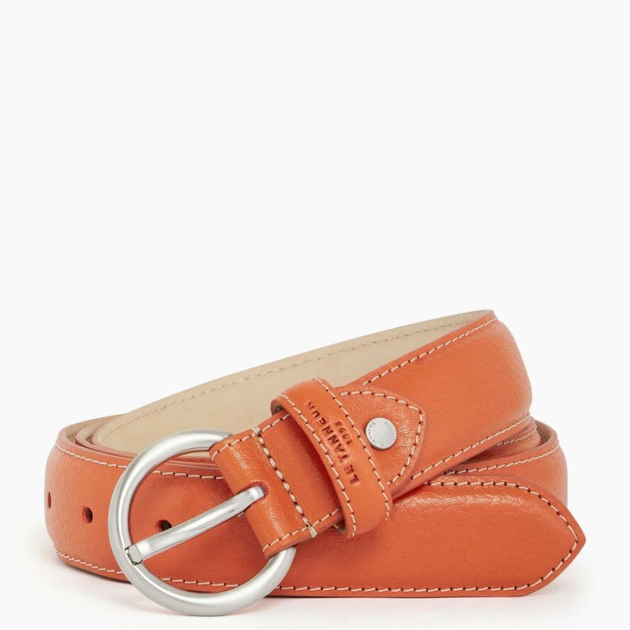 Femme le tanneur Gants | Ceinture Femme Avec Boucle Carree En Cuir Tannage Vegetal Orange