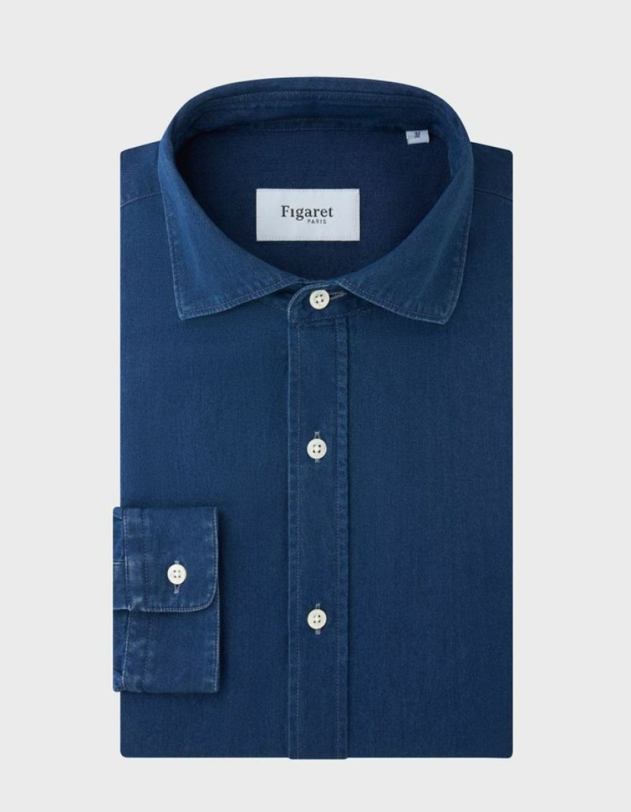 Homme figaret Chemises | Chemise Aristote En Denim Bleu