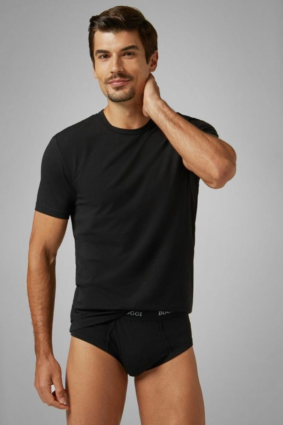 Homme boggi milano Costumes | T-Shirt En Jersey De Coton Stretch Noir