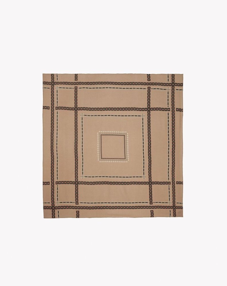 Femme eric bompard Echarpes & Foulards | Carre Imprime Fair Isle Edward 120 Cm X 120 Cm - Accessoires - Camel Marron