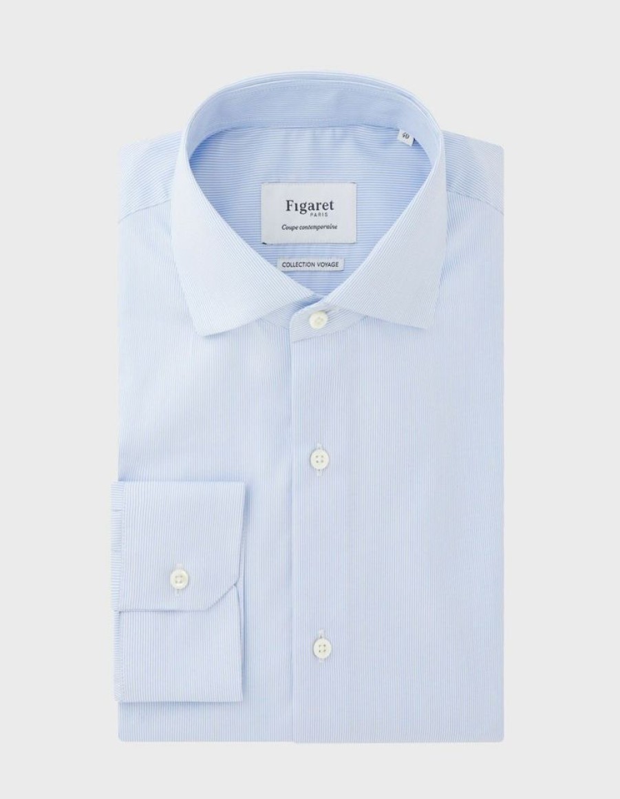 Homme figaret Chemises | Chemise Contemporaine Infroissable Rayee E Bleu