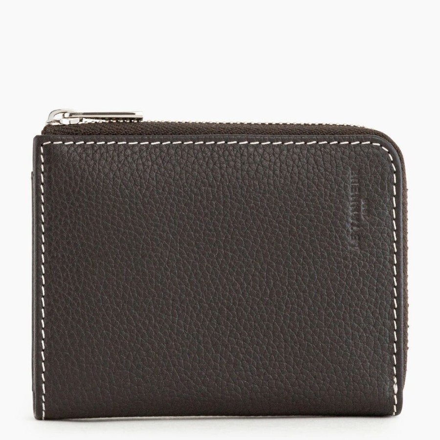 Homme le tanneur Petite Maroquinerie | Porte Monnaie Zip En L Charles En Cuir Graine Marron