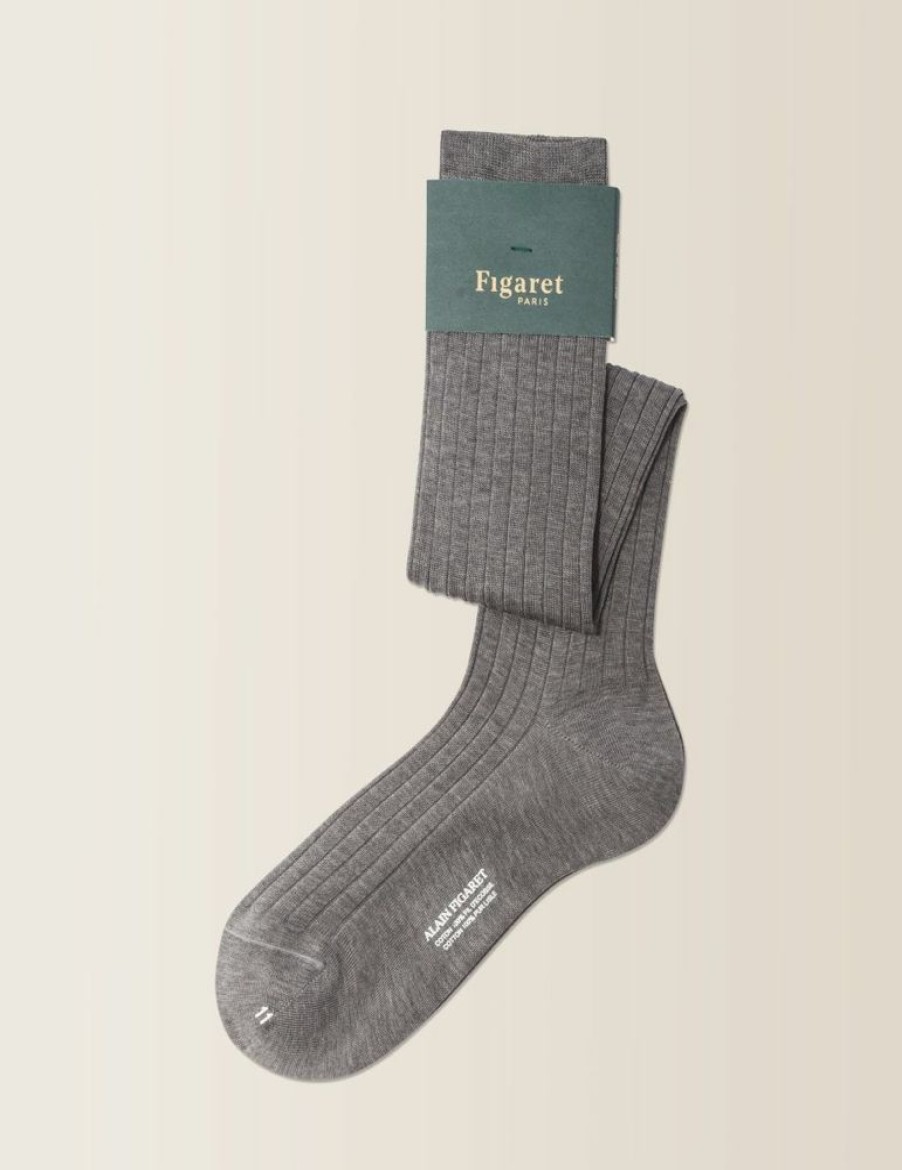 Homme figaret Costumes | Chaussettes Longues Clair En Fil D'Ecosse Gris