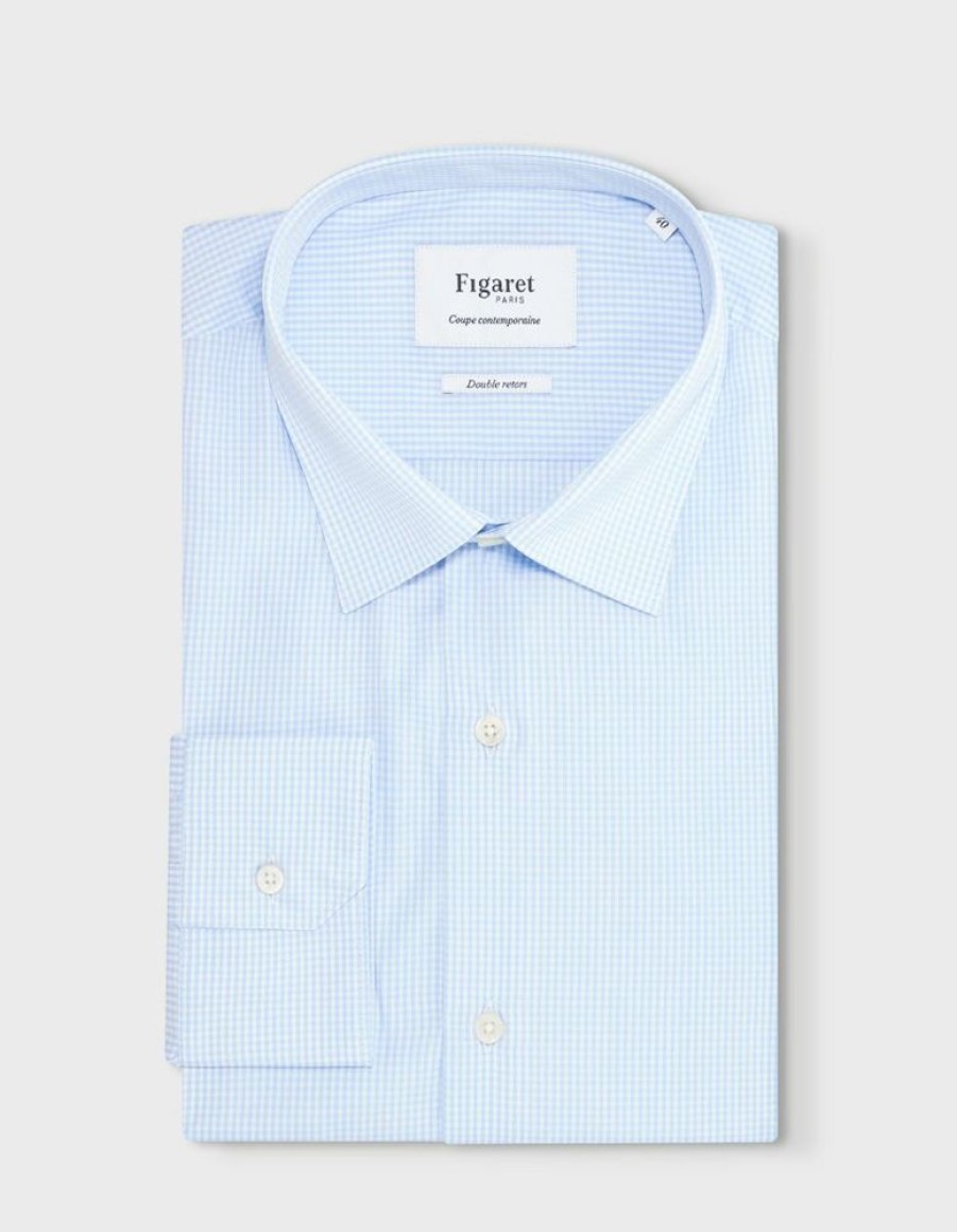 Homme figaret Chemises | Chemise Contemporaine A Carreaux S Bleu