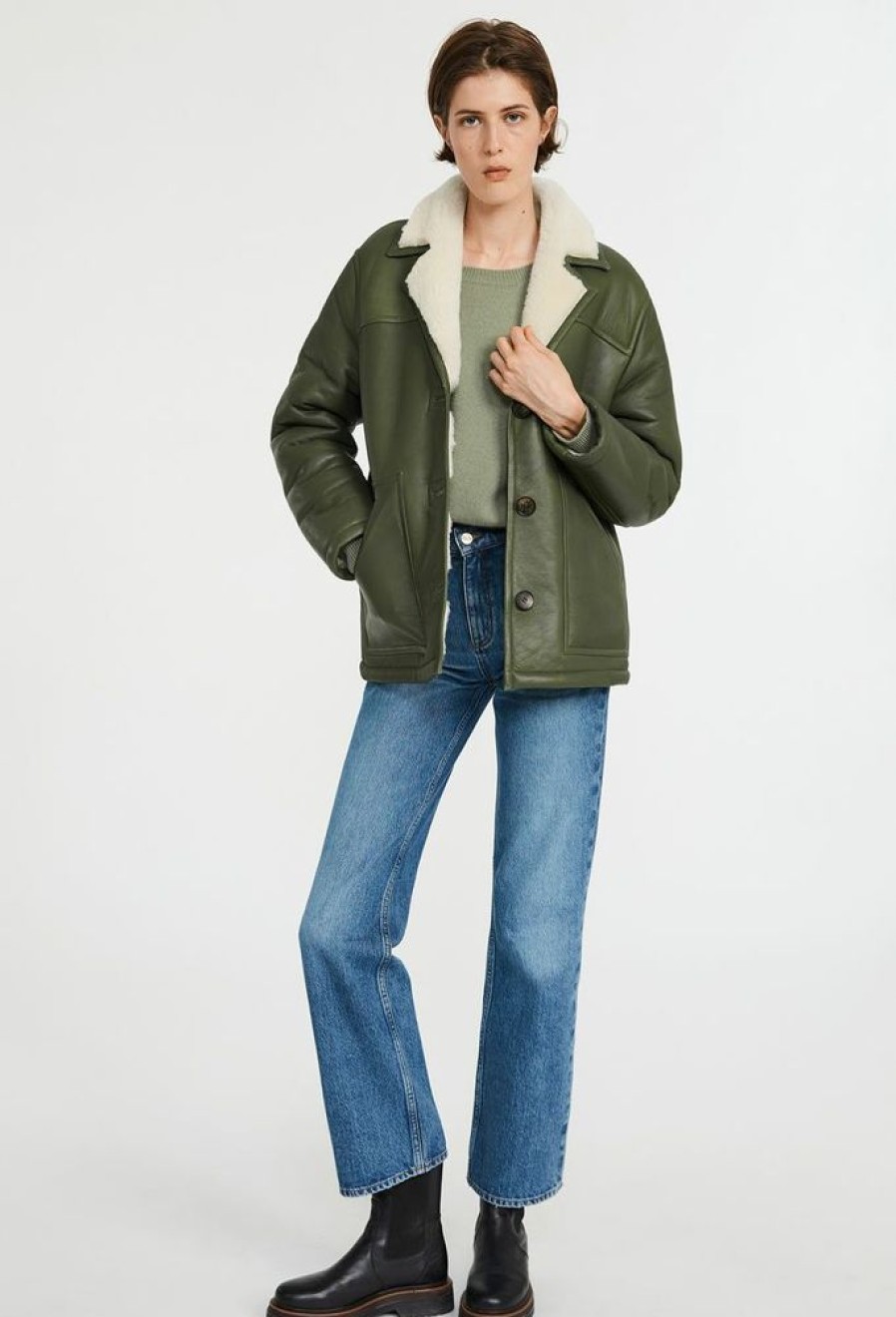 Femme claudie pierlot Manteaux & Vestes | Blouson Peau Lainee Vert