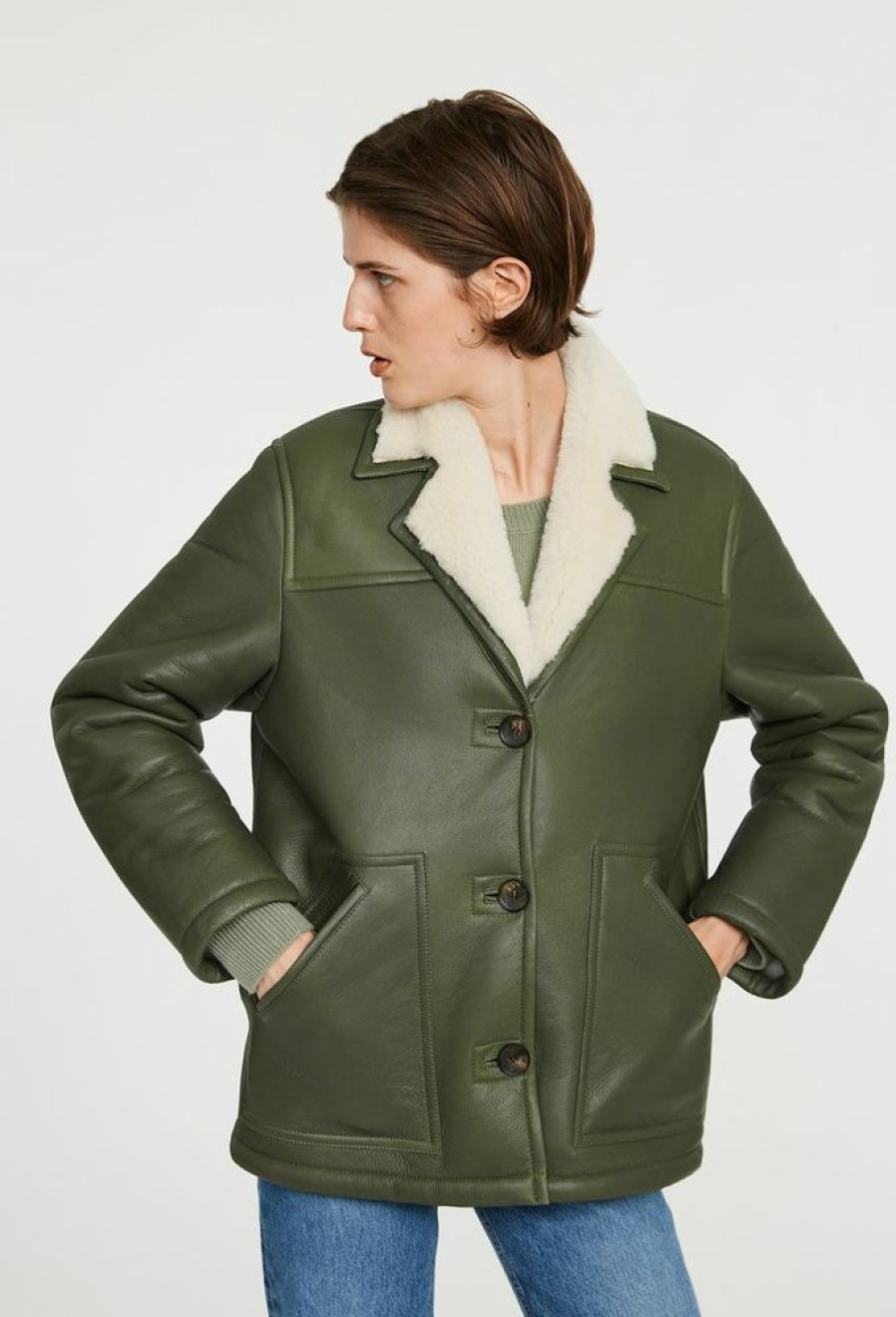 Femme claudie pierlot Manteaux & Vestes | Blouson Peau Lainee Vert