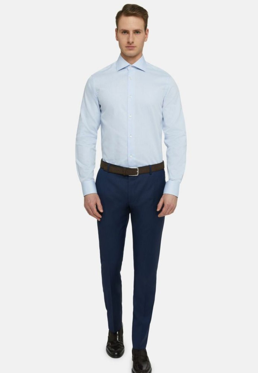 Homme boggi milano Costumes | Dobby Windsor Collar Shirt Slim Fit Bleu