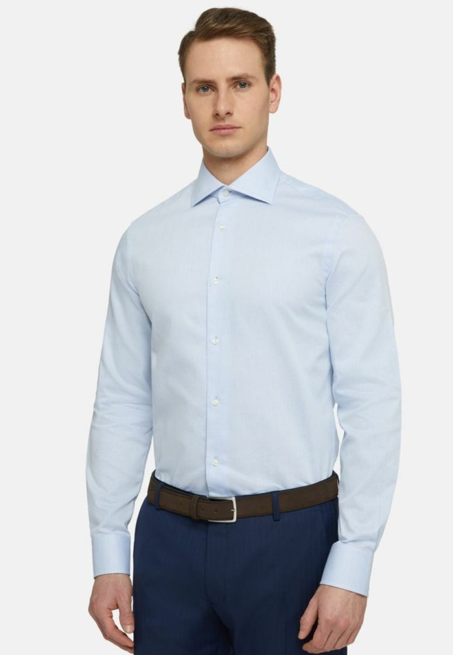 Homme boggi milano Costumes | Dobby Windsor Collar Shirt Slim Fit Bleu