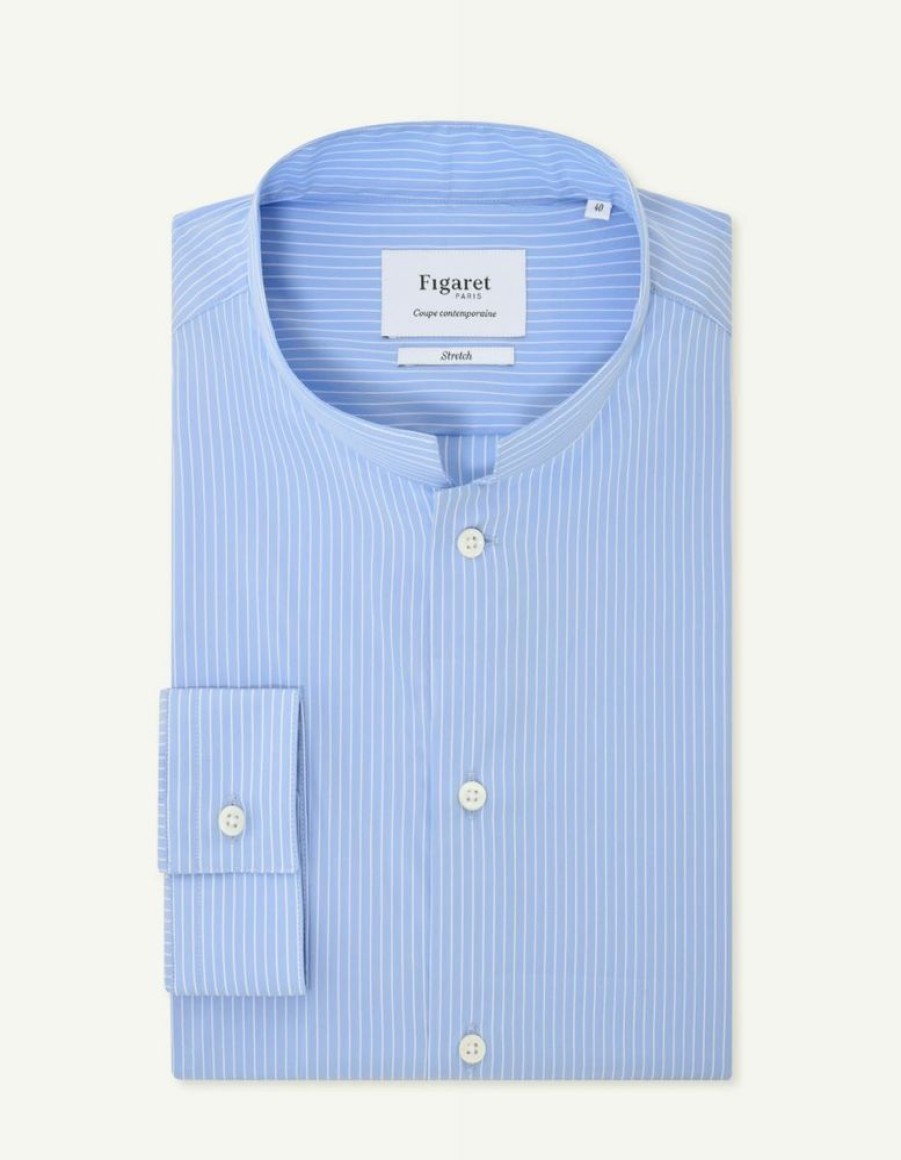 Homme figaret Chemises | Chemise Contemporaine Rayee E Bleu