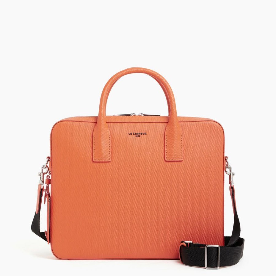 Homme le tanneur Porte-Documents | Porte Document Slim 14" Emile En Cuir Monogramme Orange