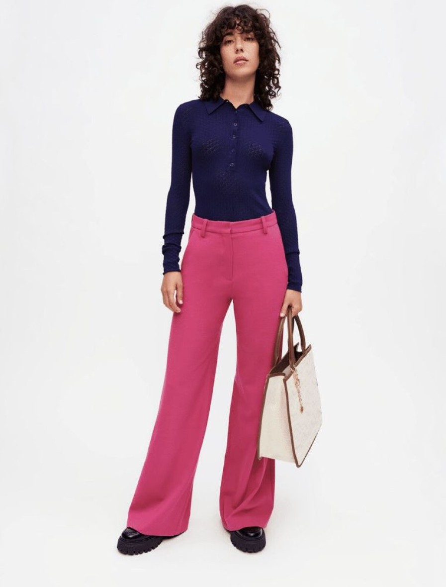 Femme maje Pantalons | Pantalon De Tailleur Large Et Stretch Rose Bois