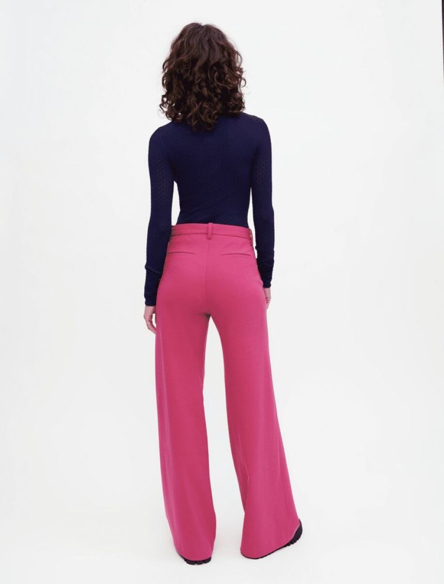 Femme maje Pantalons | Pantalon De Tailleur Large Et Stretch Rose Bois