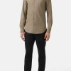 Homme boggi milano Costumes | Chemise Taupe En Nylon Extensible Slim Fit Marron