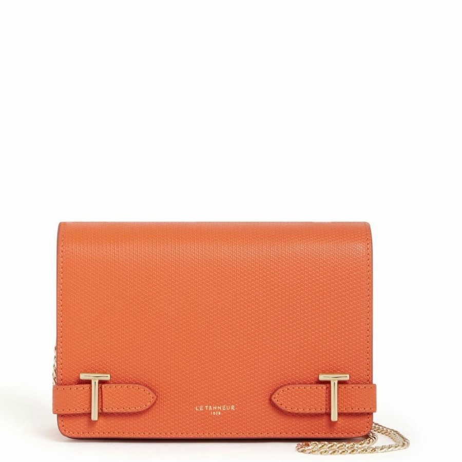 Femme le tanneur Pochettes | Petit Sac Bandouliere Emilie En Cuir Monogramme Orange