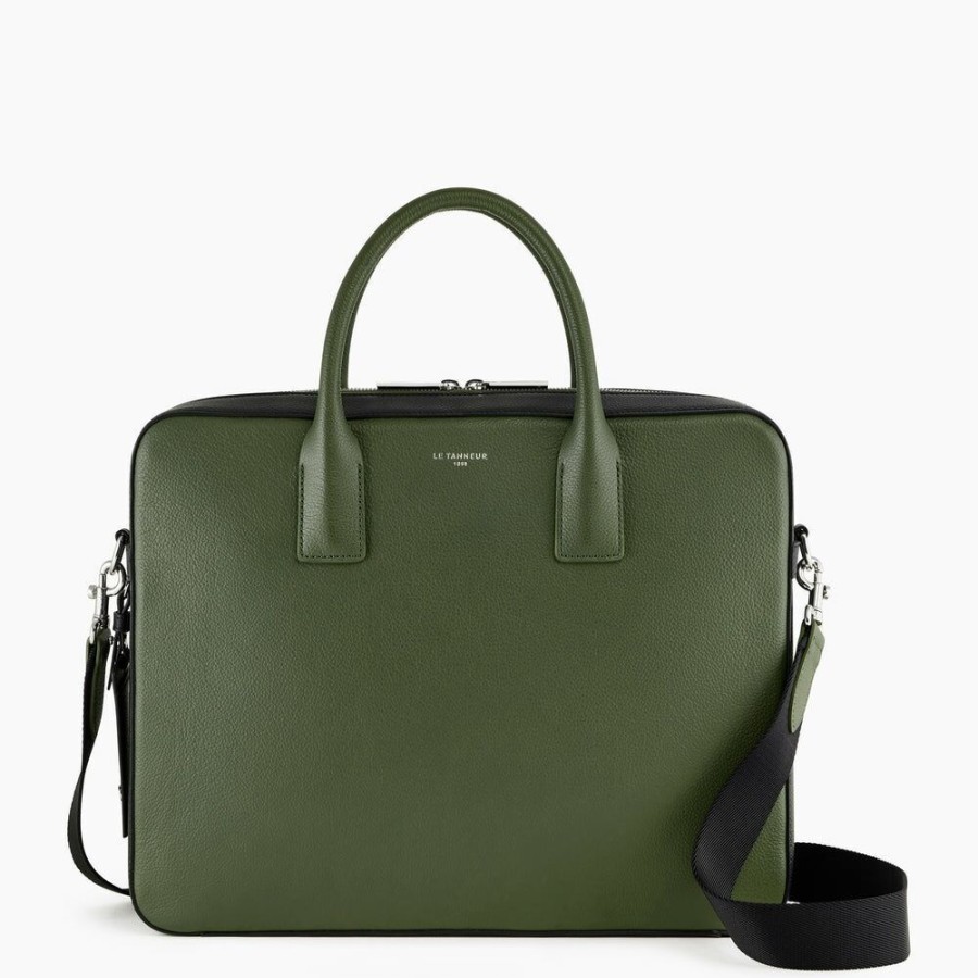 Homme le tanneur Porte-Documents | Porte Documents 14" Emile En Cuir Graine Vert