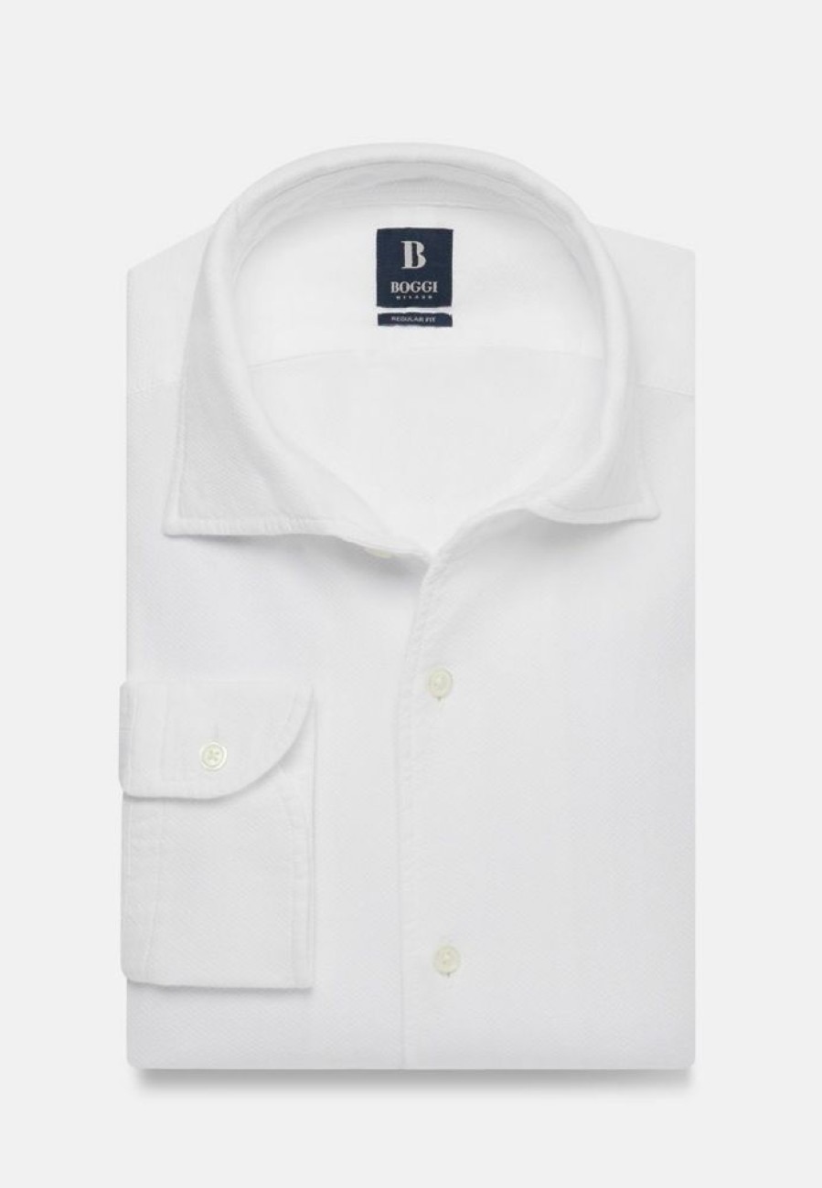 Homme boggi milano Costumes | Chemise He En Coton Dobby Regular Fit Blanc