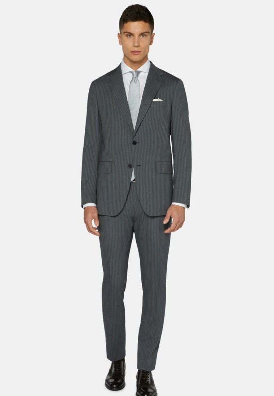 Homme boggi milano Costumes | Striped Wool Suit Style Milano Gris