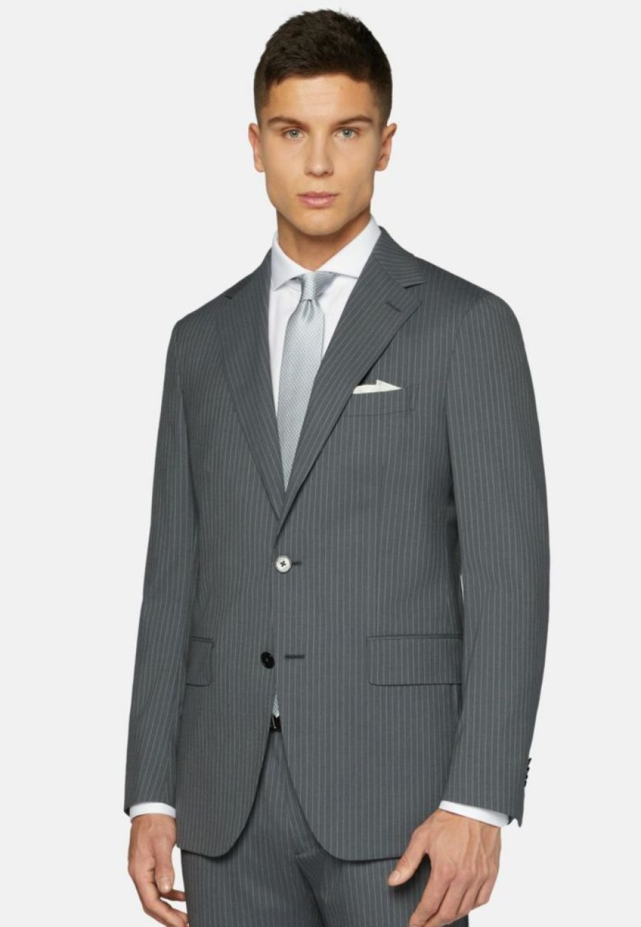 Homme boggi milano Costumes | Striped Wool Suit Style Milano Gris