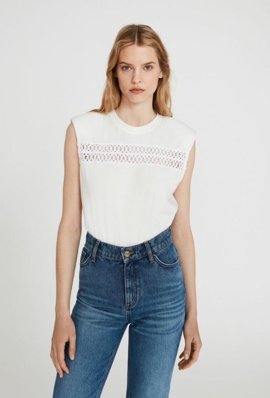 Femme claudie pierlot T-Shirts | T-Shirt Coton Sans Manche Ecru